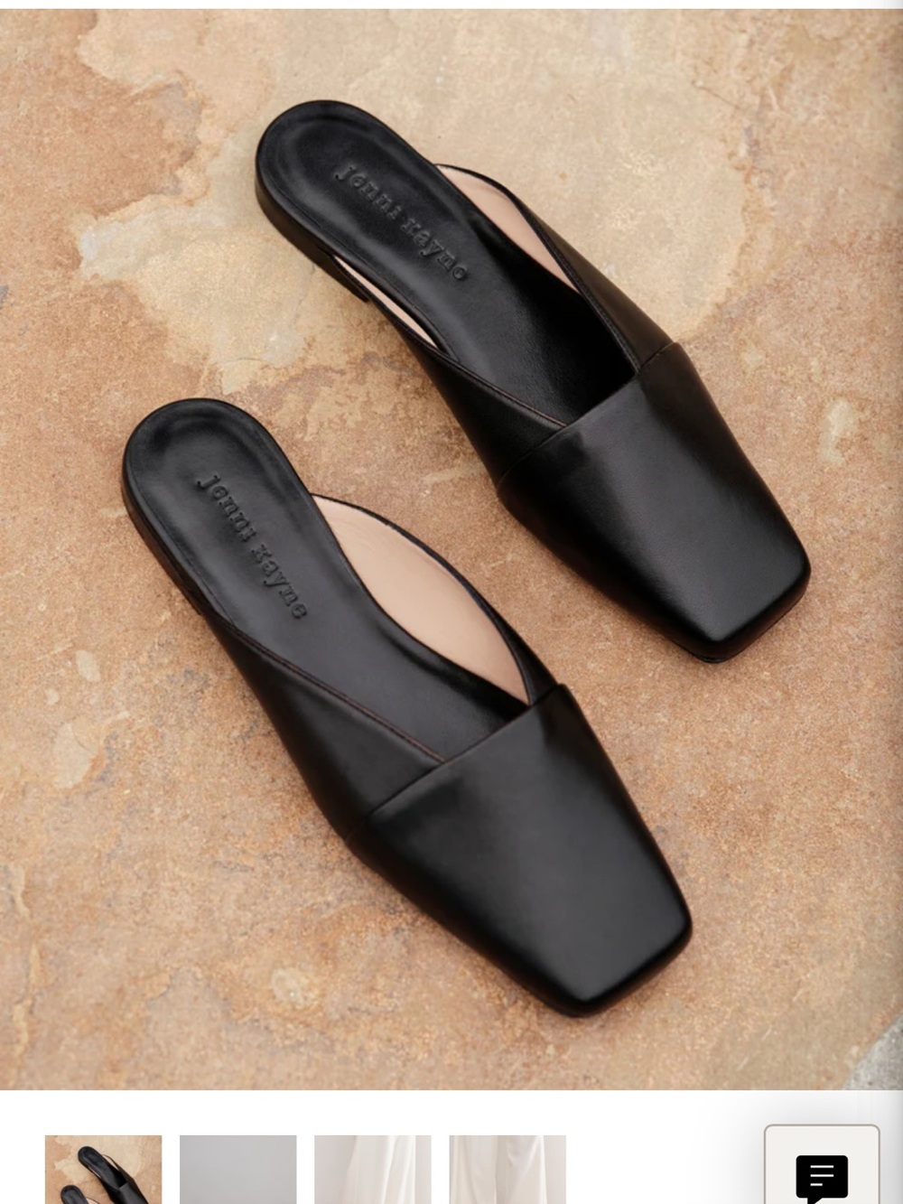 Jenni Kayne Mia Black Square-Toe Leather Flats Mules Shoes